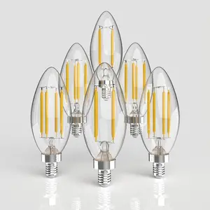 JONATHAN Y Vintage Classic Non-Dimmable C35-4W LED Edison Bulbs with E12 Base, 80+ CRI, Warm White 2700K, 420 Lumens, Clear (Pack of 6); for Living Room,Bedroom, Kitchen, Office