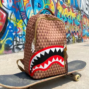 Shark Tooth Print Backpack Lightweight Canvas Daypack Adjustable Straps Large Capacity Secure Zippers School Travel