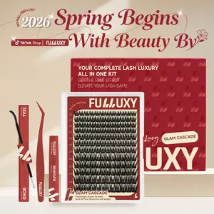 Fulluxy GLAM CASCADE Kit Everyday Luxe Volume Fluffy, Long-Lasting & Easy DIY | Complete Set with Glue Remover & Tweezer for Beginners | One Layer = Bold, Luxe Volume