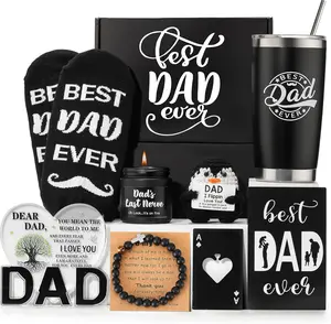 Dad Birthday Gift Box, Father Day Gifts,Best Dad Ever Gifts from Daughter Son,Cool Present Set with 20oz Insulated Tumbler,Candle,Socks,Crochet,Acrylic Decoration,Bracelet