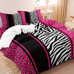 3pcs Decorative Duvet Cover Set In Red Leopard Print, Black Zebra Stripe With Shiny Finish, Soft And Comfortable, Includes Two Pillowcases, Duvet Insert And Pillow Inserts Not Included (1* Duvet Cover + 2* Pillowcases, No Core)