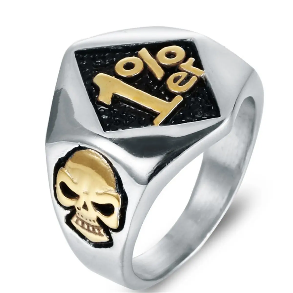 Men's Retro Hip-hop Motorcycle Style Stainless Steel 1% Er Pattern Skull Head Ring, Dark Aesthetic Ring, Stainless Steel Jewelry Accessory, Dark Aesthetic Rings