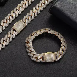 2024 Hip Hop Fashion Jewelry for Men 15mm Miami Cuban Link Chain Iced Out Bracelet