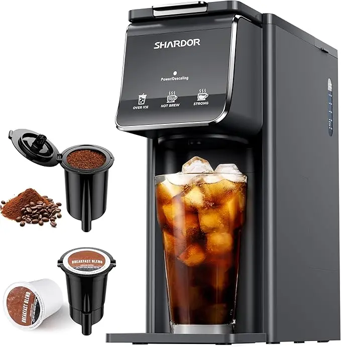 Hot & Iced Coffee Maker, K Cup Coffee Maker Compatible with Ground Coffee, Single Serve Coffee Machine with Bold Setting, Reusable Filter, Travel Mug Friendly, Compact Design