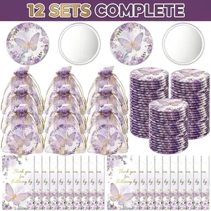 36pcs Butterfly-Themed Party Favor Set, Includes 12 Compact Mirrors, 12 Thank You Cards, 12 Organza Bags, for Weddings, Party Favors Assortment, Party Favor Packs, Party Gift