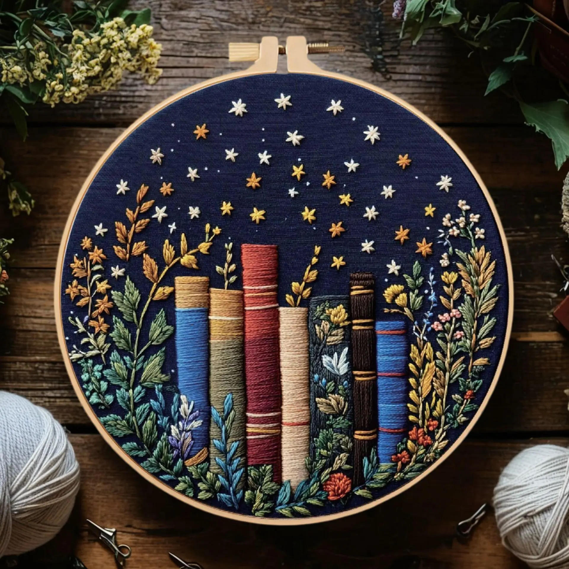 Hand Embroidered DIY Kit for Beginners with Starry Book Pattern, Unisex Needlework Project with English Guide for Home Decor and Handmade Gifting