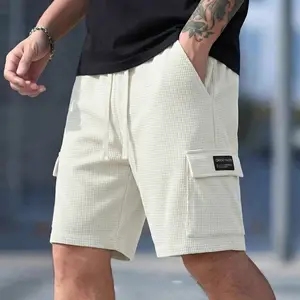3-pack men’s waffle shorts with multiple pockets—loose and comfortable, flattering on all body types, with textured fabric feel; suitable for summer wear at home and for commuting.