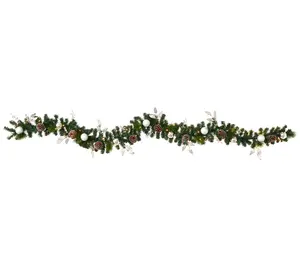 9' Ornament/Pinecone Garland w/Lights by NearlyNatural