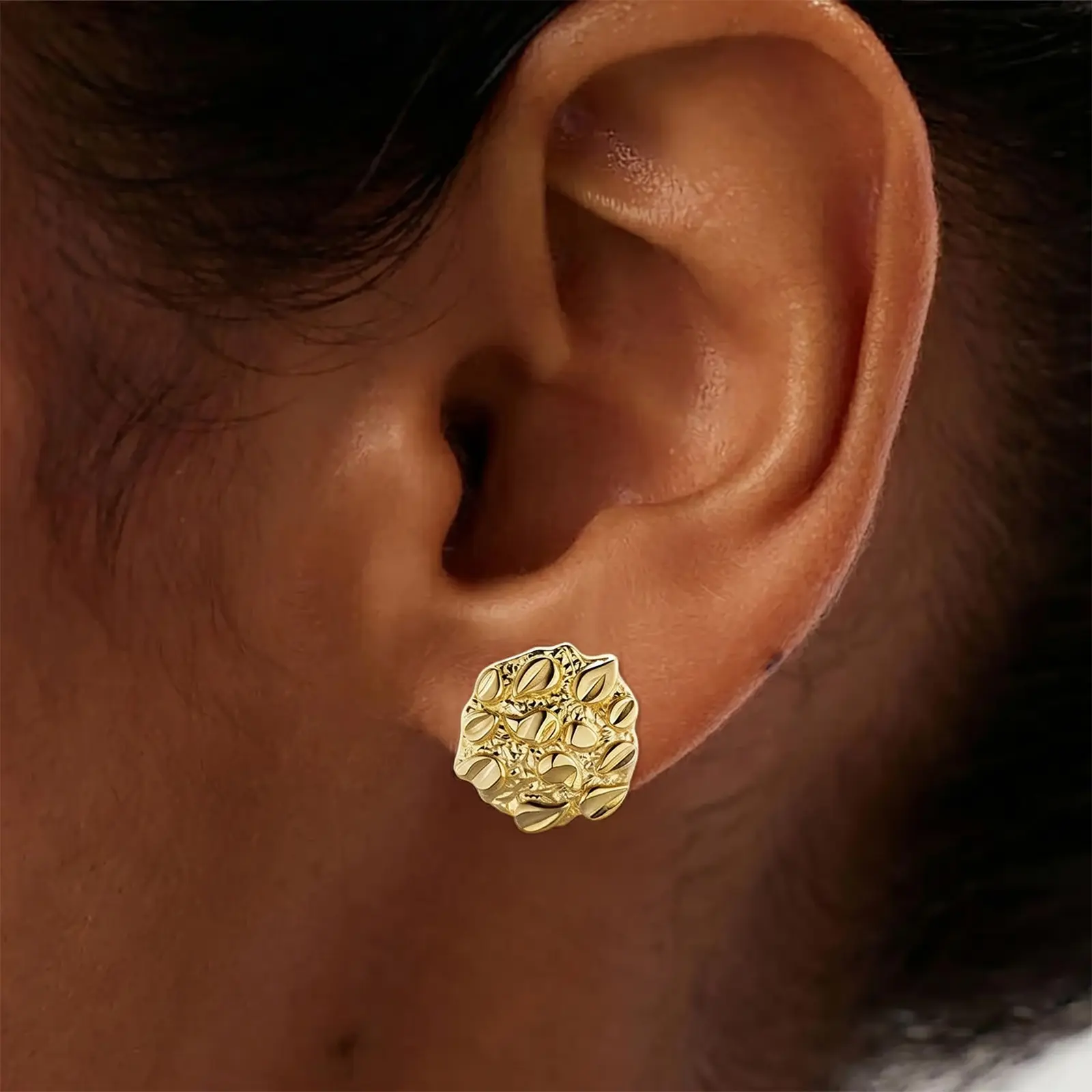Unique Nugget Earrings for Mens Women-14k Gold Plated Starry Sky Unicorn Earrings with Irregular Circular Texture Cookie Stud Earrings