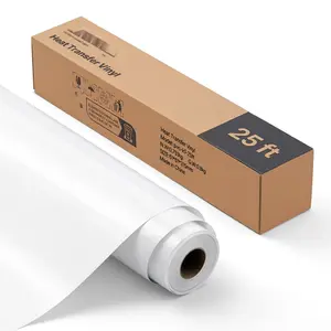 Heat Transfer Vinyl HTV Iron On Vinyl Roll 12 In x 25 Ft Glossy White for T-Shirts and Apparel Projects, Compatible With Cricut, Silhouette Cameo, Easy Weeding, Durable Adhesive Backed Textile Vinyl