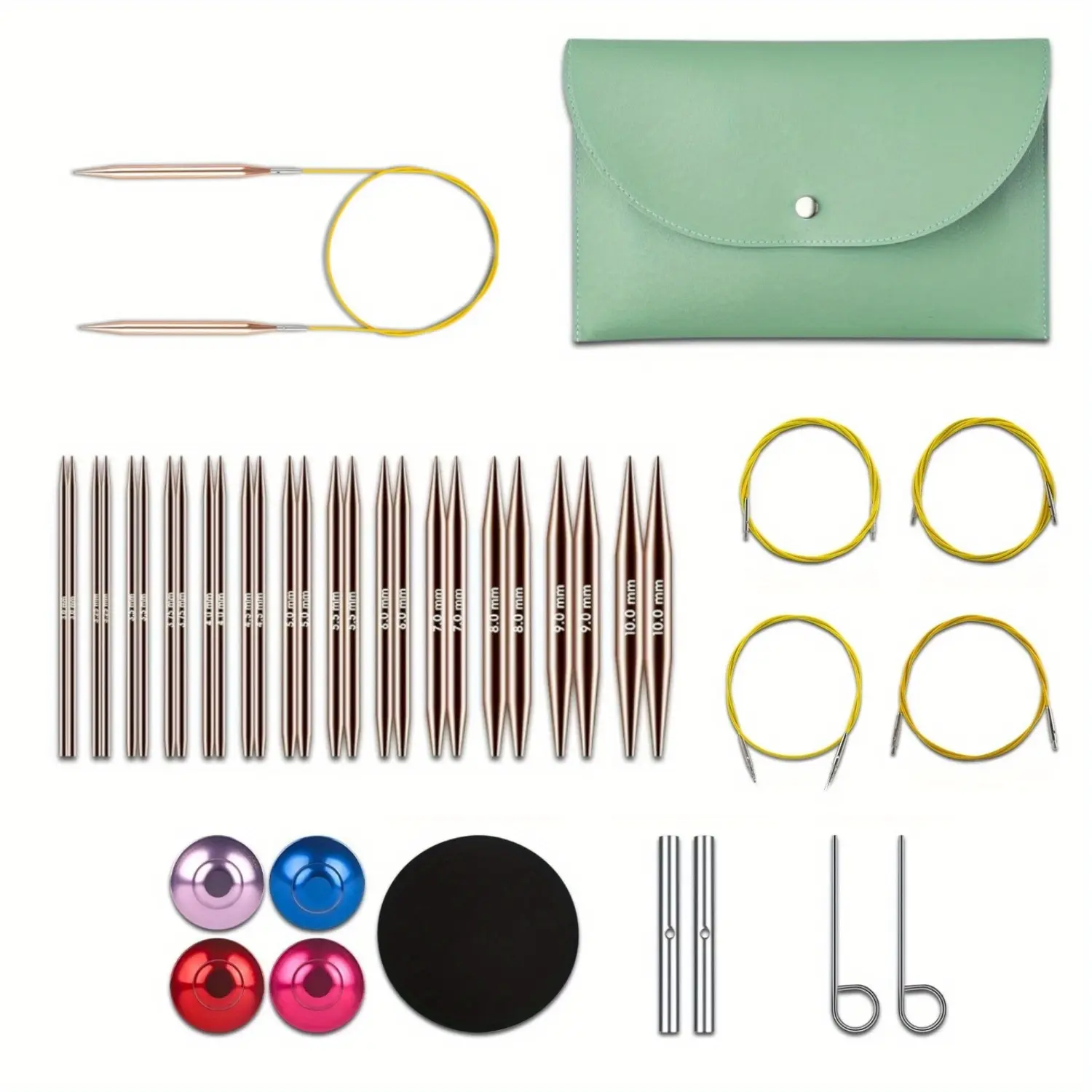 Interchangeable Circular Knitting Needles Kit - 1 Set of 13 Pairs Premium Lightweight Aluminum Needles (3.0 mm-10.0 mm, 4.5 mm Included) with Interchangeable and Flexible, High-Quality and Durable Design to Reduce Hand Fatigue, Sewing & DIY Hand Tool Kit,