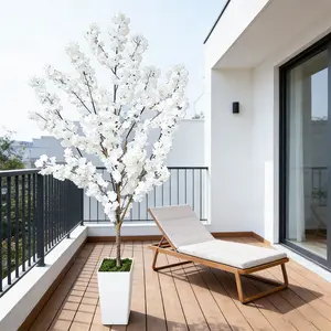 1Pcs 5.25ft-6.89ft Artificial Cherry Blossom Tree, Home Floor Decoration, Includes Plastic Pot & Faux Moss, Perfect for Kitchen, Living Room, Wedding, Artificial Plants