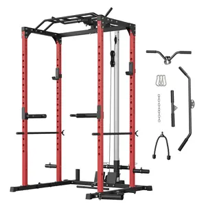 Multi-Functional Power Cage Squat Rack – 1200LBS Heavy Duty Home Gym Equipment with LAT Pulldown, Low Row, Pulley System, Dip Handles, J-Hooks, 360° Landmine, for Full Body Strength Training