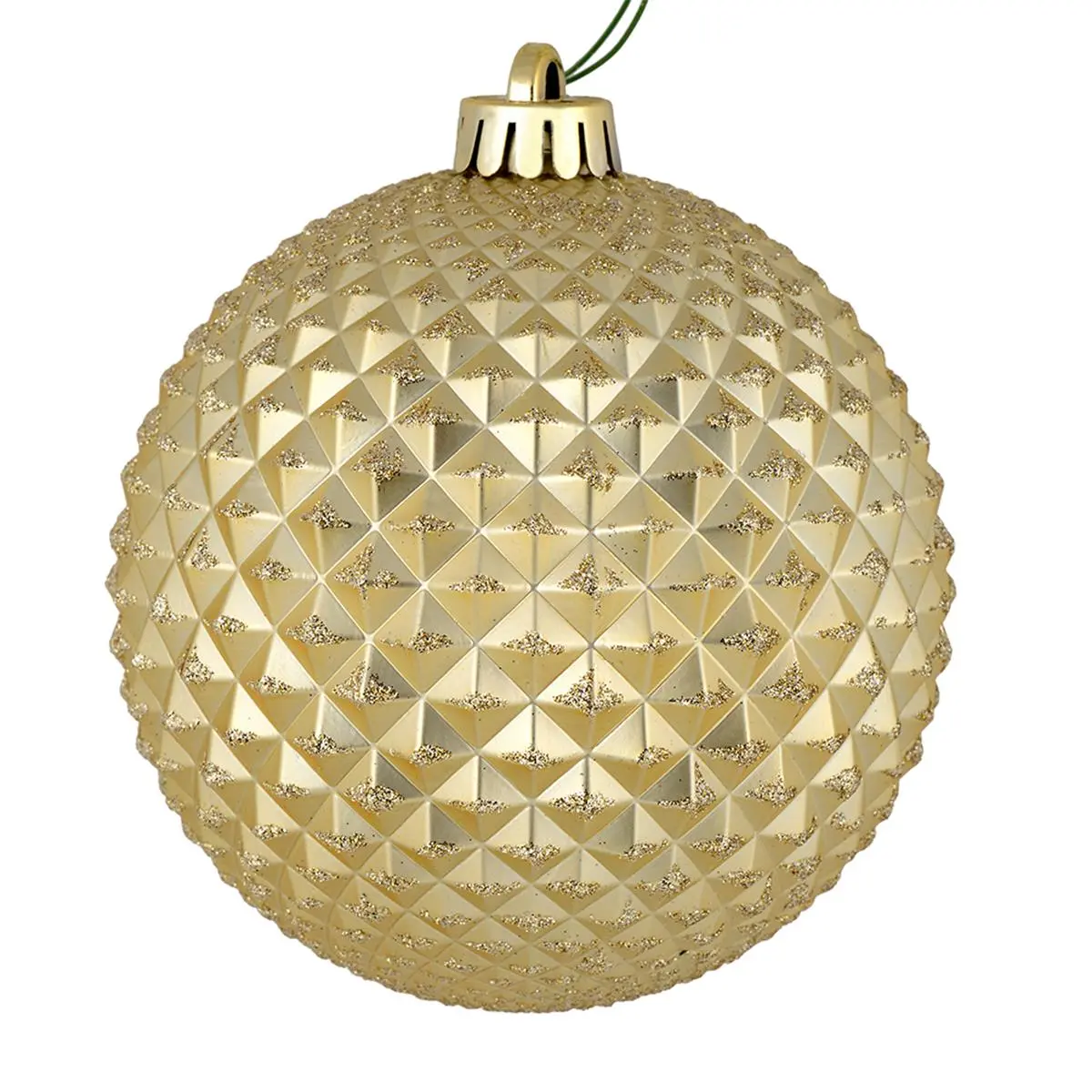 212 MAIN 6 in. Plastic Shatterproof Textured Champagne Durian-Shape Glittering Ornament with Drilled Hole, 4 per Bag, Christmas Decorations, Holiday Decorations