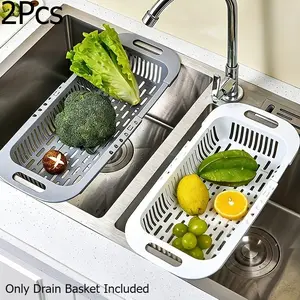 2pcs Adjustable Expandable Sink Colander, Multi-Purpose Fruit Vegetable Drain Filter Basket, Kitchen Sink Accessory for Washing Draining Produce