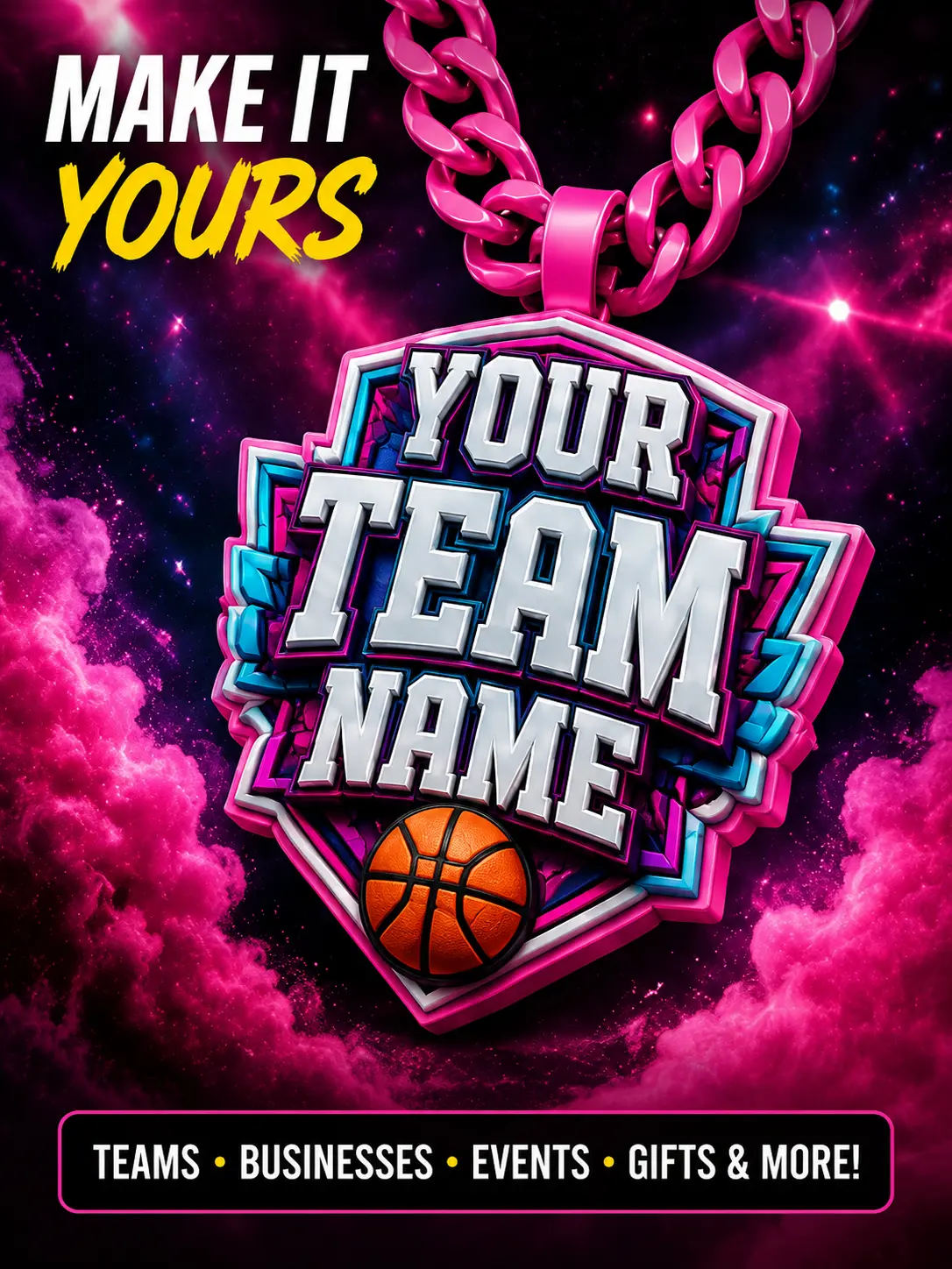 Custom Oversized Hype Chain Necklace | Your Logo, Team, Business Pendant