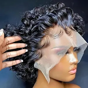 Short Curly Pixie Cut Lace Front Wigs 4 inch 13X4 Human Hair HD Lace Front Wigs Plucked for Black Women Natural Black