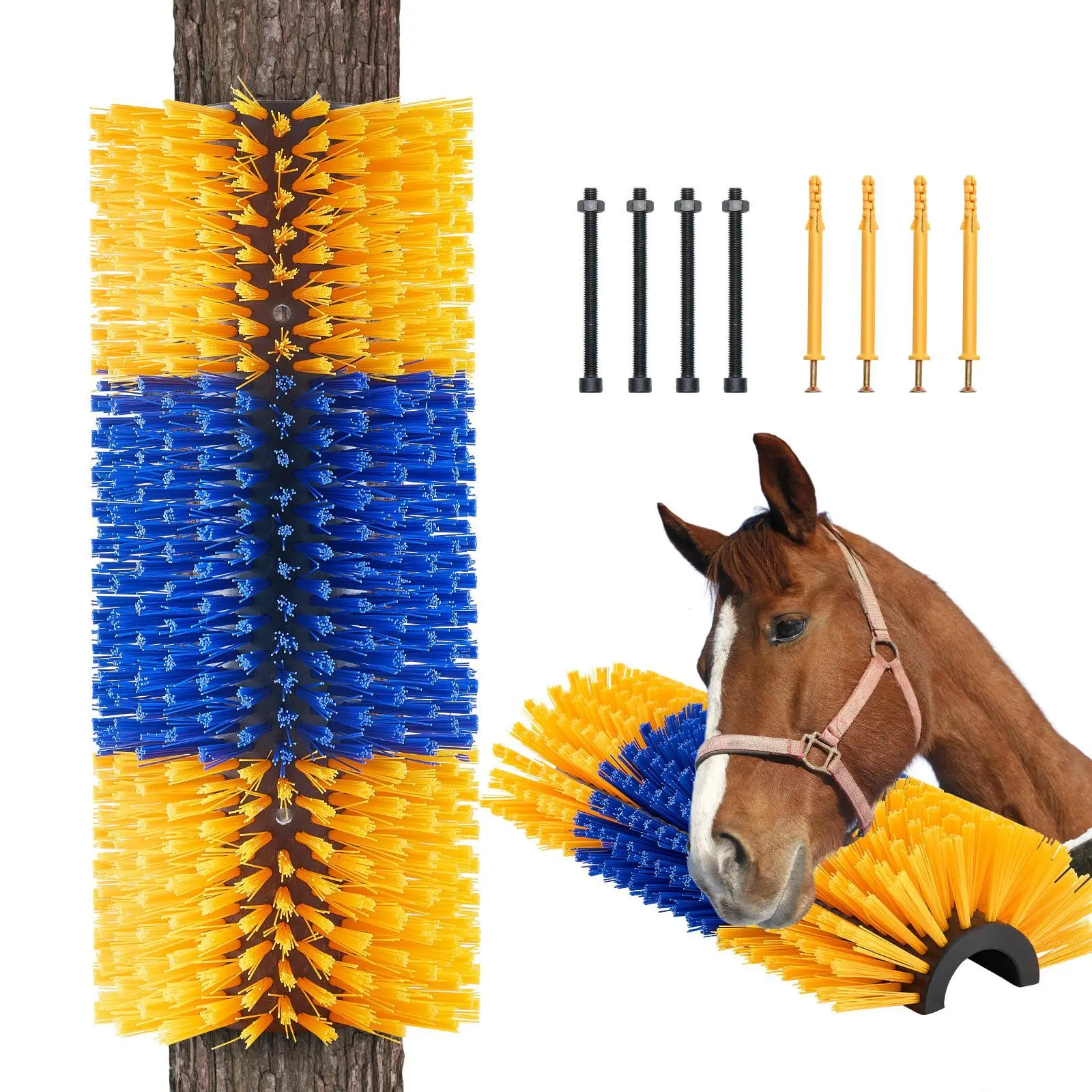 toolupgrade VEVOR Livestock Scratching Brush (17.1x7.5in) with 2 Screws - Equestrian Supplies for Horses, Vertical Barn Mount, Plastic Bristles for Back Itch Relief, Grooming, Easy to Install and Secure, Avoids Property Damage