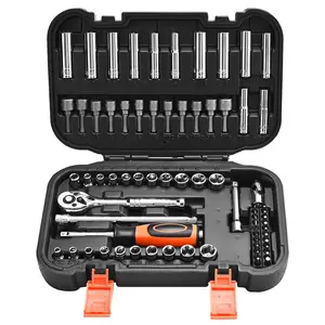 VEVOR Socket Set, Summervibes,Summervibes, 70 Pieces, 1/4 inch Drive Socket and Ratchet Set, SAE and Metric, Deep and Shallow, Mechanic Tool Kit with Bits, Accessories and Storage Case, CR-V Alloy Steel, for Automotive Repair