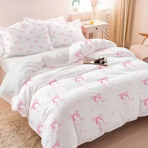 Cute Pink Bow Duvet Cover Set, Decorative Duvet Cover, Breathable & Lightweight Bedding for All Seasons, 1 Duvet Cover + 1/2 Pillowcases (No Core), Perfect Gift for Coquette Aesthetic Lovers