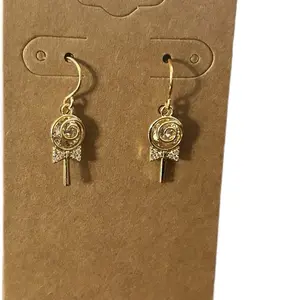 Gold Lollipop Earrings with Sparkling Details and Bow Design for Stylish Looks-SO CUTE Gold Tone Lollipop Charms Filled with Tiny Pastel Pink Crystals-Hypoallergenic and Nickel Free ~ Jewelry For You By Beck