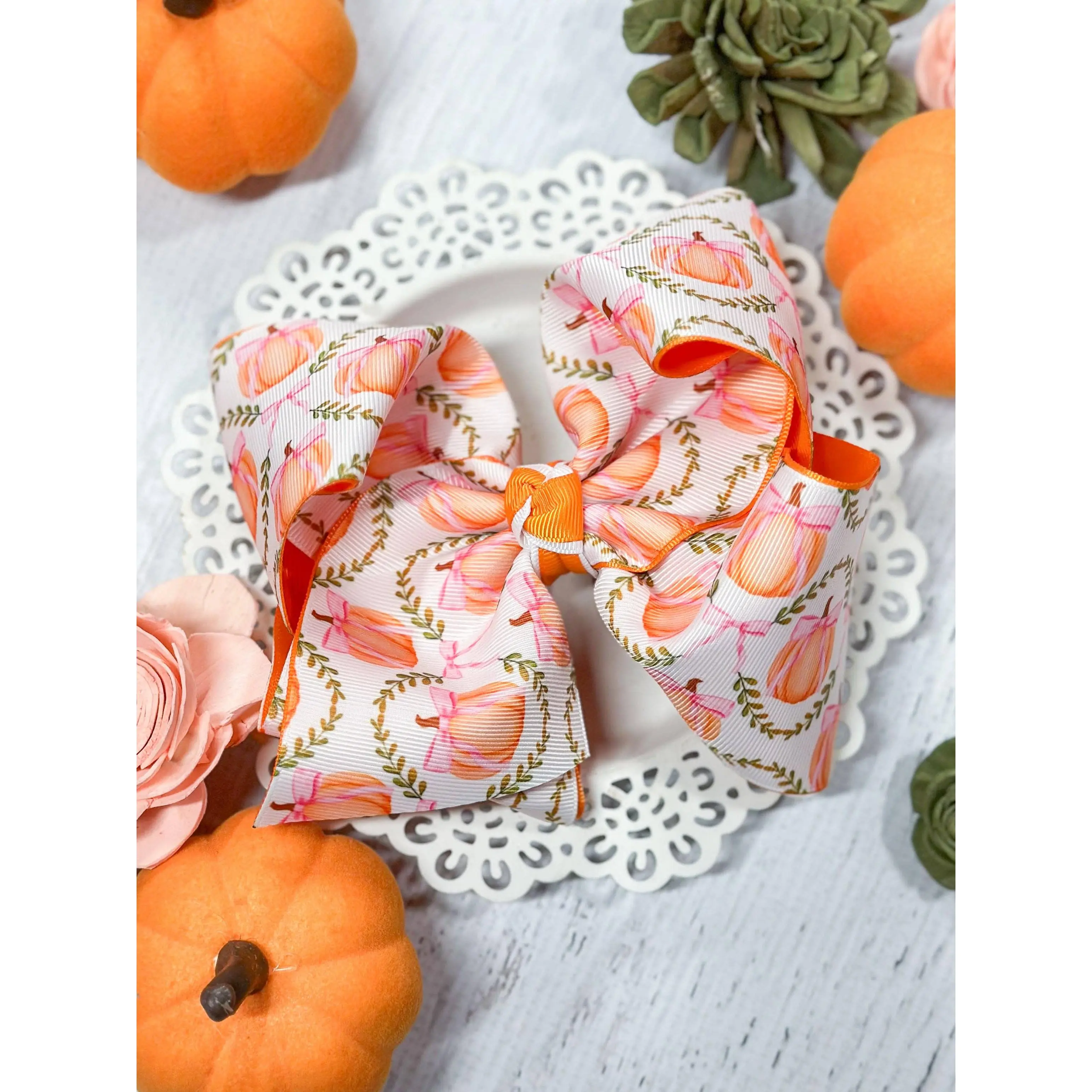 Double Layered Pumpkin Hair Bow $10.00
