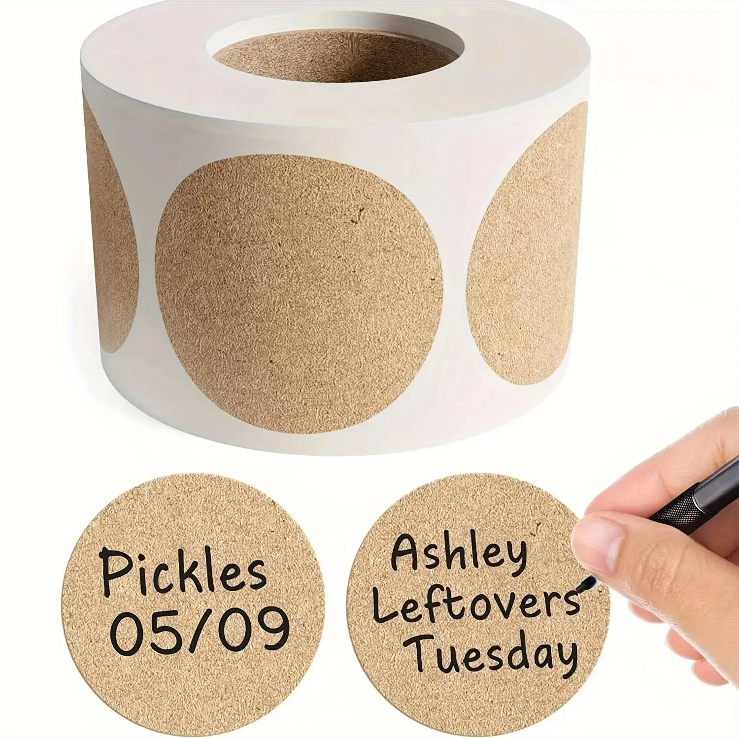 500-Piece Roll of Kraft Dissolvable Jar Labels, Food Container Stickers for Homemade Jam and Canning, Suitable as Christmas, Thanksgiving and Holiday Presents, Adhesive Stickers, Sticky Labels, Sticker Rolls, Labels for Jars, Labels for Food Containers