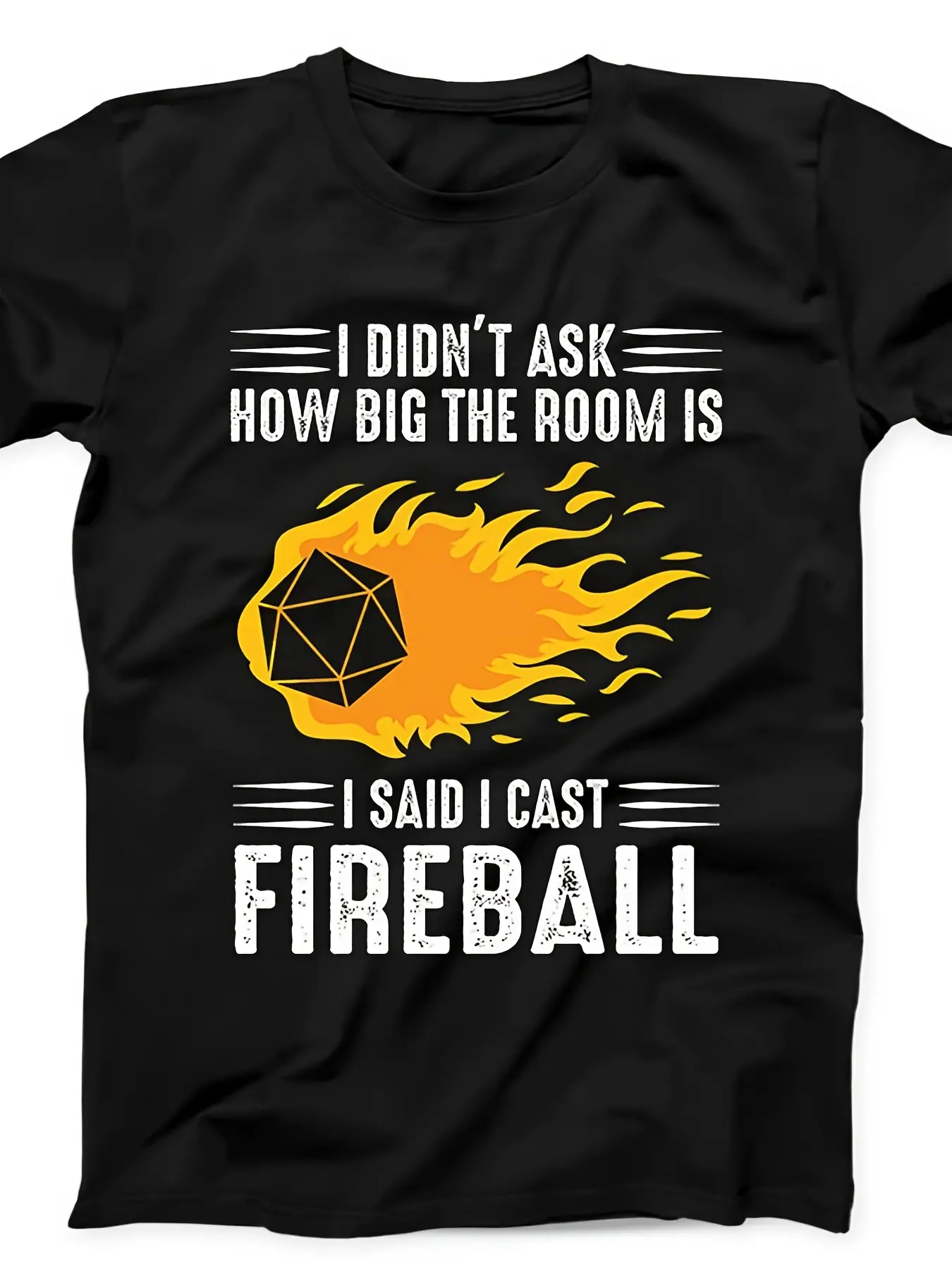 Men's DD Fireball Spell T-Shirt with D20 Die  I Ca unisex soft cotton short sleeve t shirt, vintage graphic casual tee for men women teens, perfect birthday holiday gift for camping travel gym daily street casual wear