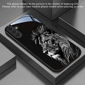 Phone Case: New Black Phone Case with Ink-painted Lion Pattern, Tempered Glass, for Samsung Galaxy S25Ultra/S25+/S25FE/S25/S24Ultra/S24+/S24FE/S24/S23/S22/S21/S20/A13/A14/A15/A22/A23/A24/A25/A32/A33/A34/A50/A51/A52/A53/A54/A55/A71/A72/A73