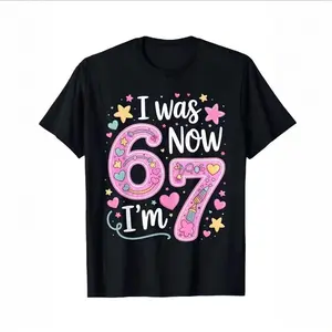 Girl and Boy's 7th Birthday T-shirt "I'm 6 Now I'm 7" Fun Party Outfit 67 Number Heart Balloon Soft Cotton Micro-Elastic Summer Wear