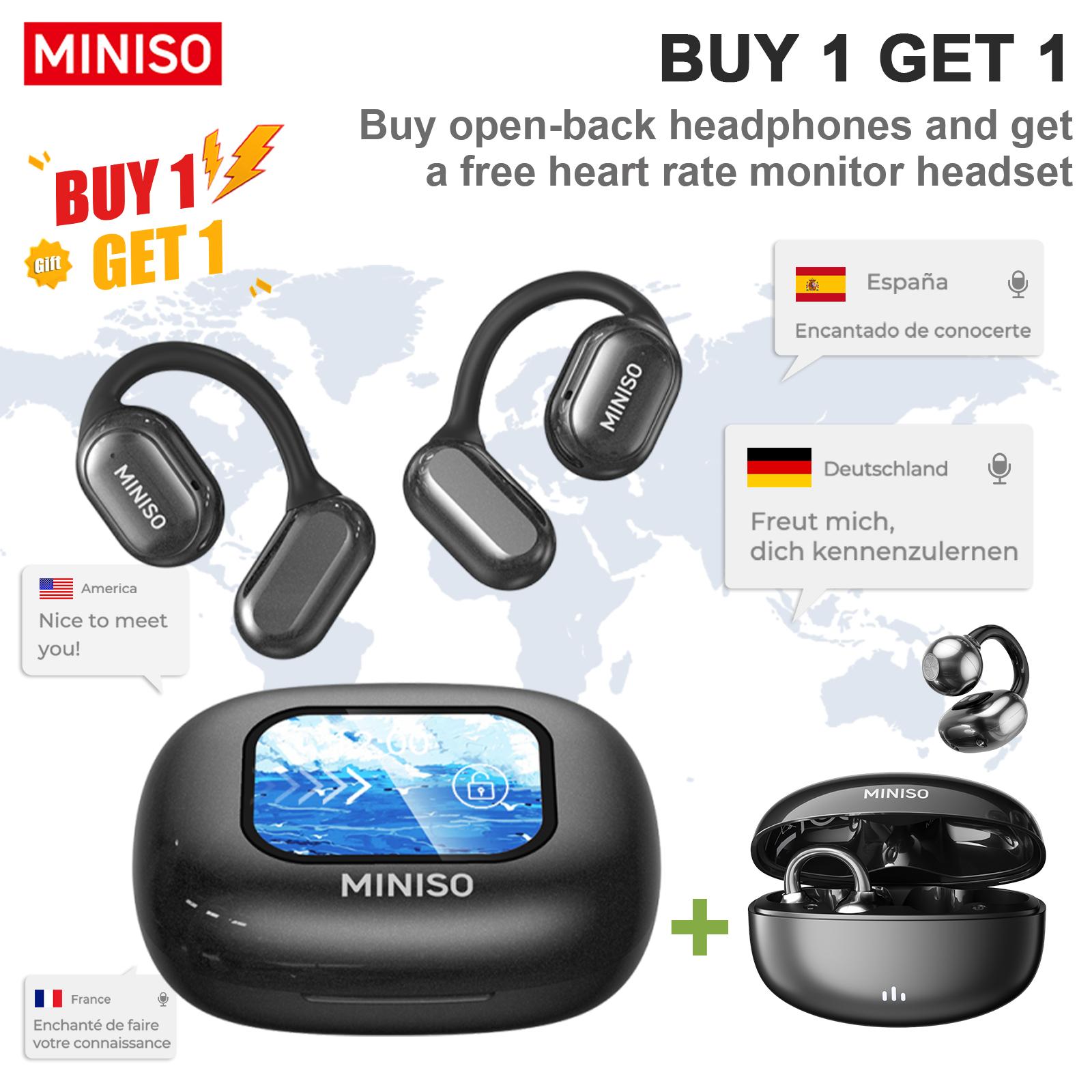 【Buy 1 Get 1 Gift Free】MINISO X30 OWS Wireless Bluetooth Earphones IPX5 Waterproof, MS502 Clip-On Ear Headphones Bluetooth 6.0 Headsets, with Heart Rate Monitoring, 35Hours Play time, Light-Weight Headphones Built-in Microphone