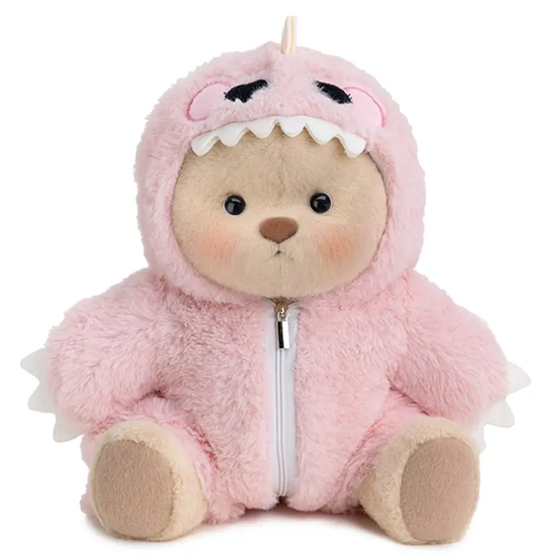 Getahug Dinosaur Teddy Bear | 5 Moveable Joints, Changeable Outfit Teddy Bear Set, Summervibes, Furry Pink and Green Dino Teddy Bear, Soft Stuffed Animal Plush Unique Gift for Dino Lovers Collectors, Cozy vibes Little Gifts for Girls Plushies