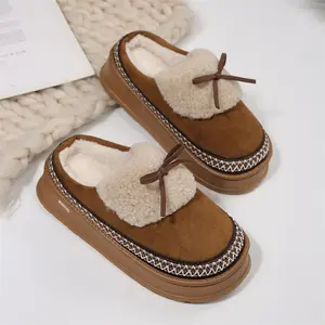 Suede Fleece Slippers for Women - Thick-Soled & Fluffy Bow Decorated - Cozy Indoor/Outdoor Shoes‌ Winter Warm Mini Snow Boots