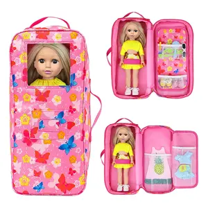 DEARBEI American 18 Inch Doll Butterfly Design Carrier Case Travel Bag, Crossbody Shoulder Bag Backpack