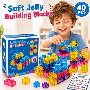 40pcs Soft Jelly Building Blocks for Kids, Transparent Sensory Stacking Toys, Stem Educational Building Toys for Toddlers Ages 3-6