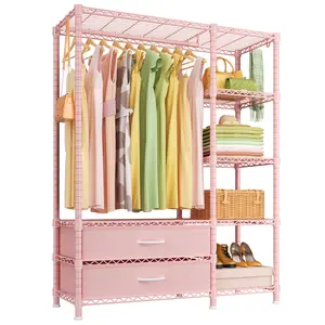 Ulif F3 Heavy Duty Clothes Rack（With Fabric Drawers）Freestanding Clothing Racks for Hanging Clothes，Adjustable Closet Organizer System，Portable Garment Rack 40" W x 15" D x 72" H，Max Load 700LBS