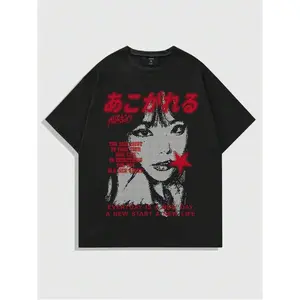 Y2K Grunge Anime Girl Graphic Tee 100% Cotton Vintage Streetwear T-Shirt Japanese Rock Aesthetic Top Oversized Relaxed Fit Casual Fabric