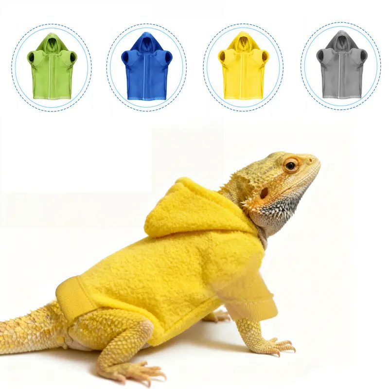 Exotics Pet 1-Piece Lizard Hoodie T-Shirt with Adjustable-Fit Velcro-Back Walking Harness, Comfortable Fabric Small Animal Clothes for 10" Chest Pet Outings