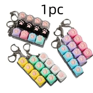 1pc，Cute Cat Paw Keyboard Keycap Fidget Keychain - Pastel Colorful Click Sensory Toy, Kawaii Bag Charm Stress Relief Gift for Kids & Adults
