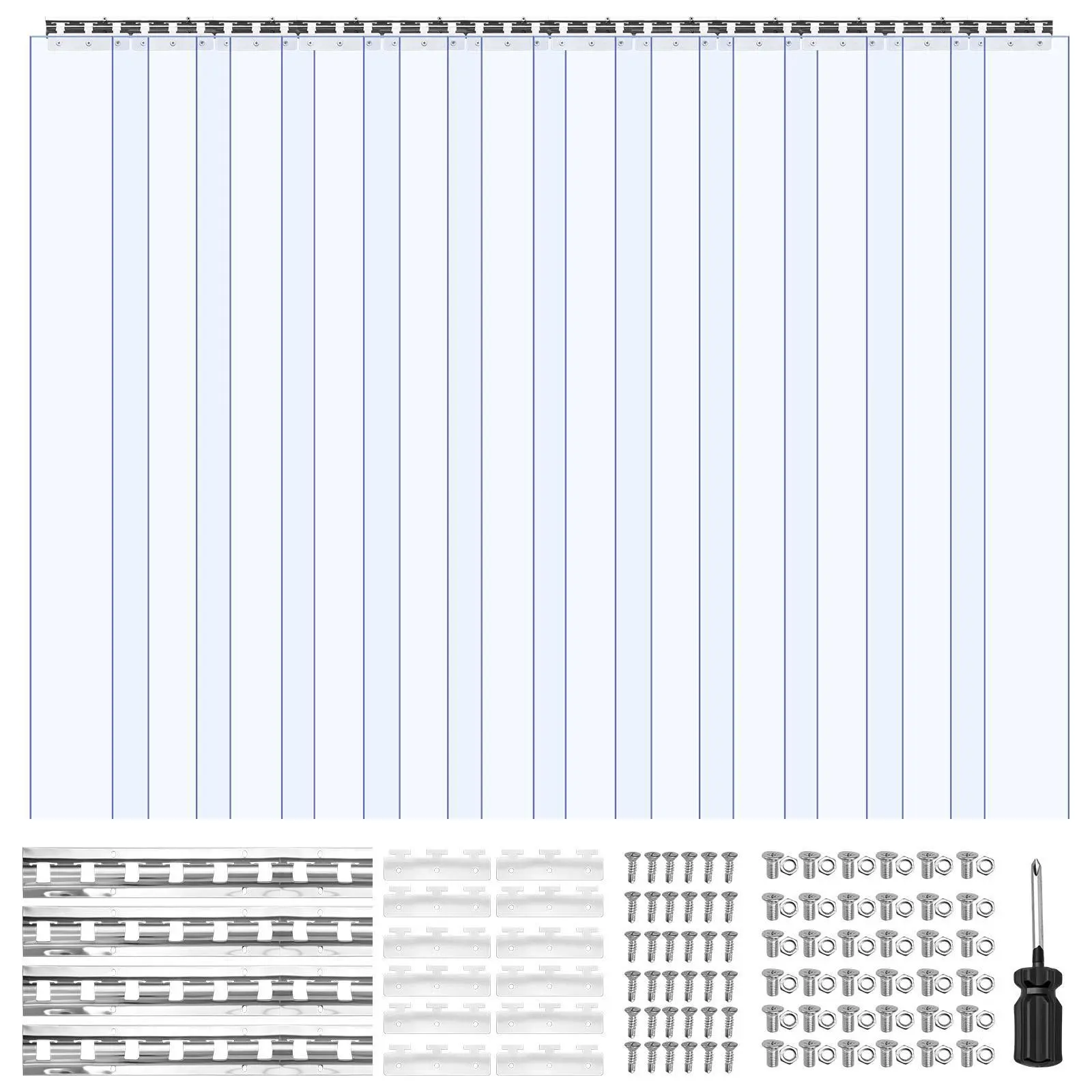 VEVOR Clear PVC Strip Curtain, 84 in Height x 72 in Width x 0.08 in Thickness, 12 PCS Walk in Freezer Cooler Curtain Strips, Smooth Waterproof Plastic Door Strips for Warehouse, Freezer, Garage Doors#BacktoSchool