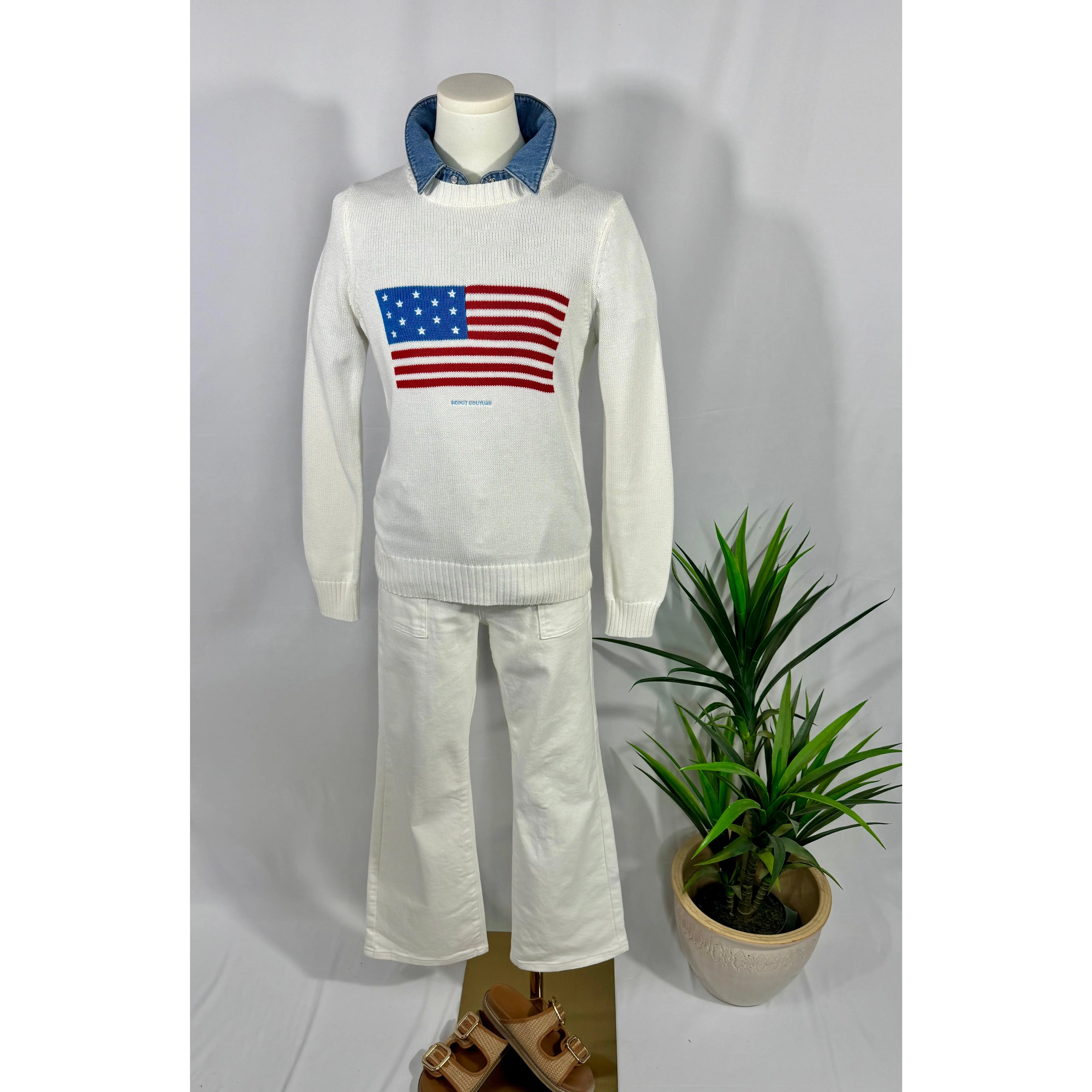 We Love America Sweater – Ivory Crewneck with Custom Scout Couture®