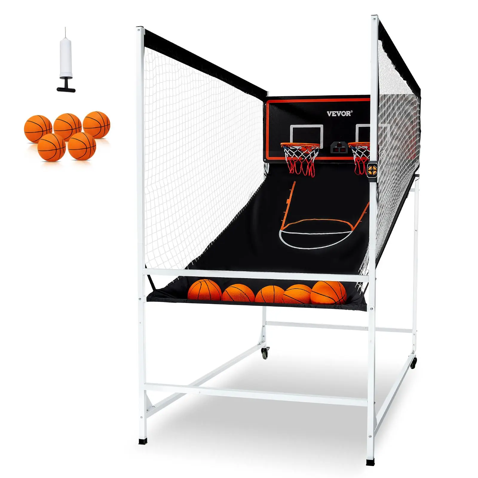 【SummerFinds】VEVOR Arcade Cage Basketball Game,  2 Player Indoor Basketball Game, Home Dual Shot Sport with 5 Balls, 8 Game Modes, Electronic Scoreboard, and Inflation Pump, for Adults (Black & White)