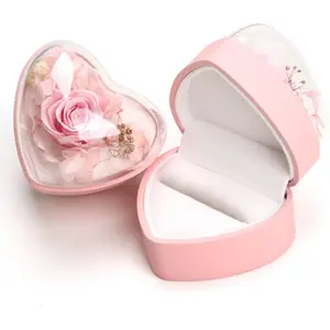 Preserved Flower Rose Ring Box, Heart Shape   Box for Valentine's Day Mother's Day Wedding Anniversary Birthday ,
