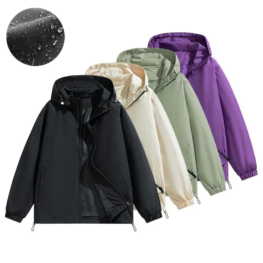 Men’s Loose-Fit Hooded Windproof Waterproof Polyester Long-Sleeve Coat - Menswear Jacket with Adjustable Drawstring Hem, Zipper Closure, Casual Outdoor Outerwear for Everyday Wear, Coats