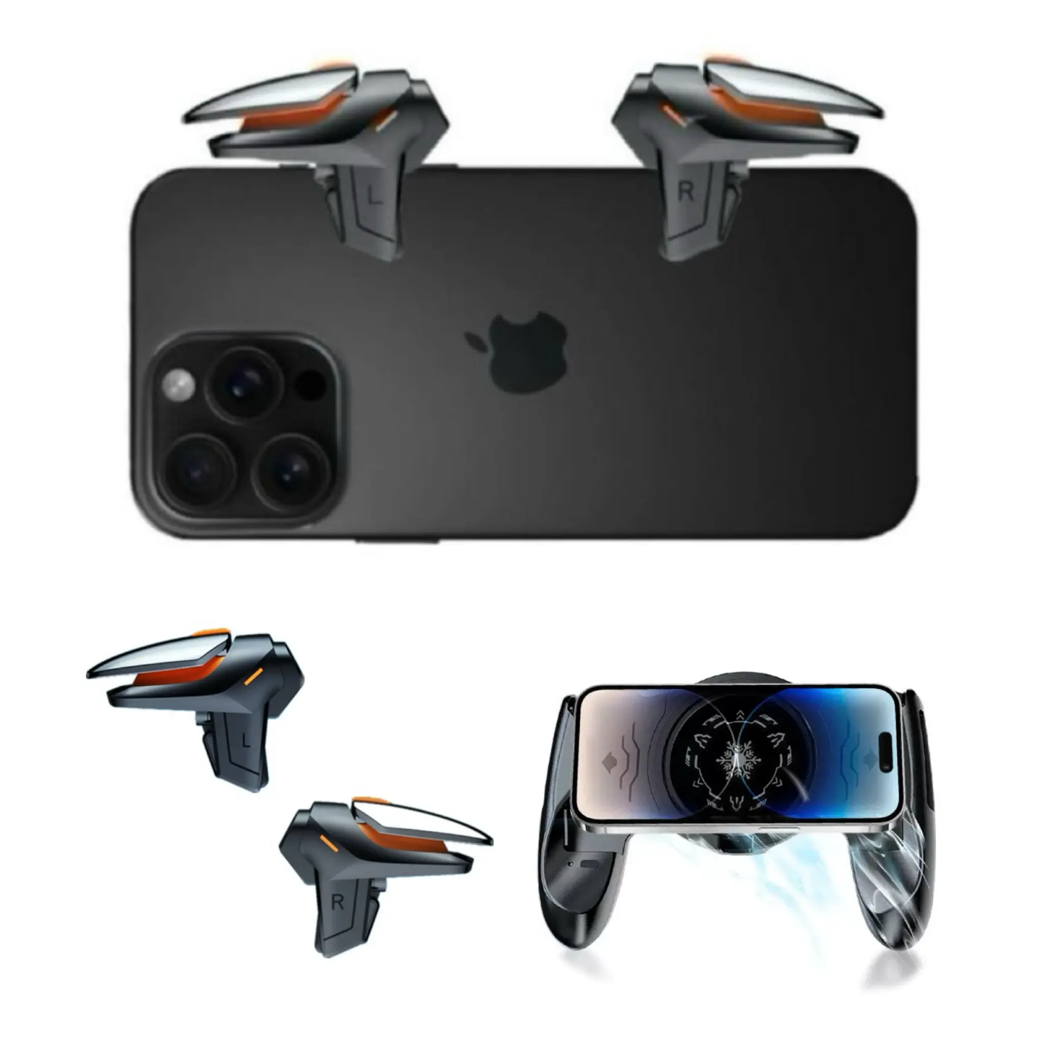 Mobile Controller 6 Fingers Mobile Game Trigger for iPhone & Android, Finger Sleeves, RGB Phone Cooler, Gatillos Para Celular Compatible with Phones & Mobile Games