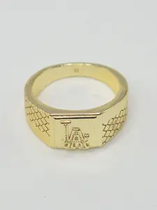 14k Gold Plated Grid Texture La Letter Square Nugget Ring, Unisex Daily Wear, Elegant Everyday Ring, Music Festival, Commuter Jewelry