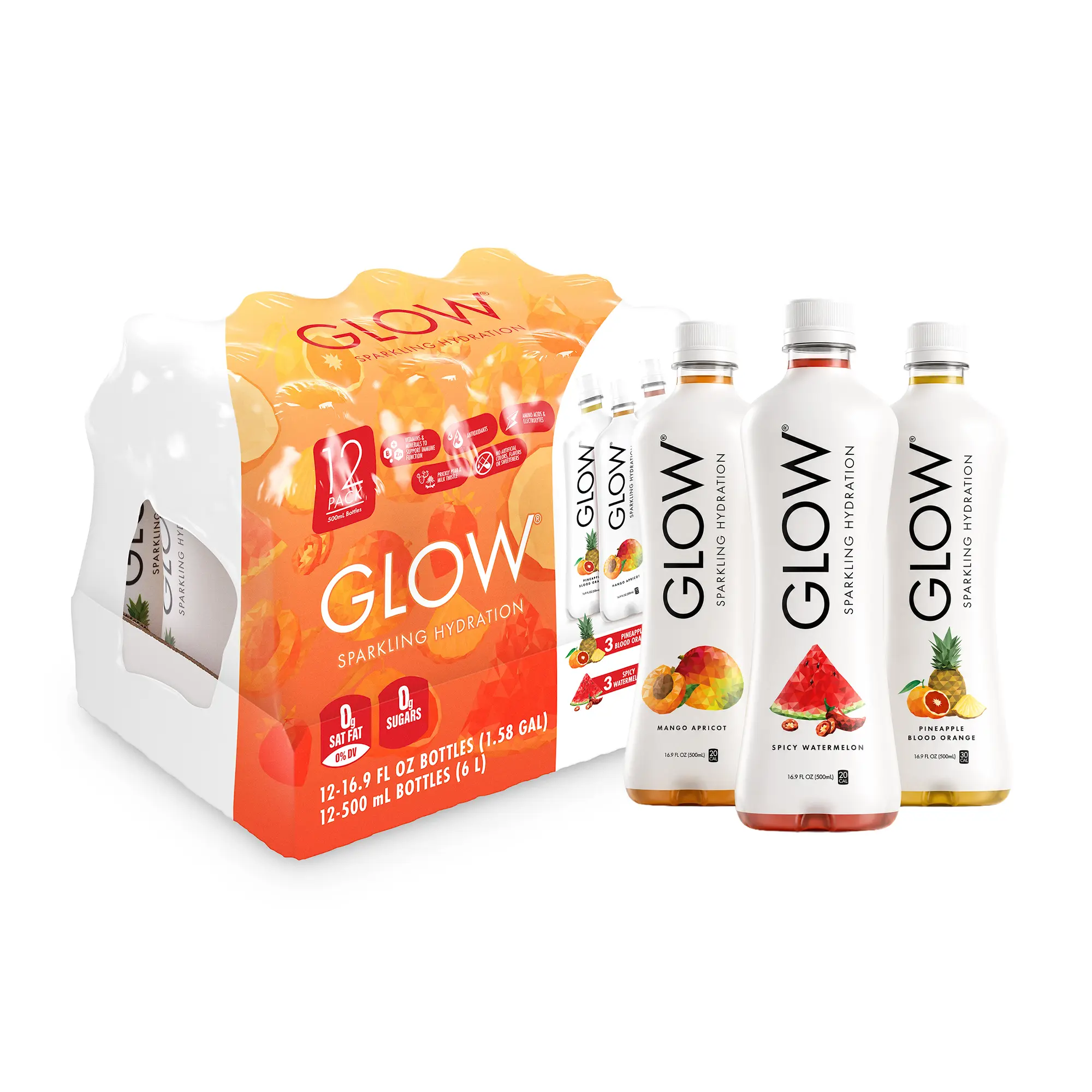 GLOW Sparkling Hydration – Sugar Free Electrolyte Drink with Vitamins & Antioxidants, 16.9 fl oz