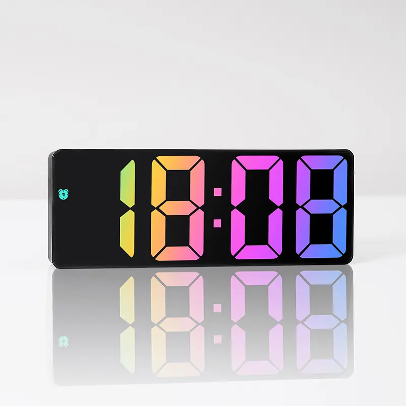 Upgraded 8-in-1 Modern Rectangle LED Digital Alarm Clock - Dimmable Light Home Decor, Dual Power Supply (USB-Powered Included), 12/24H, DST, Snooze, Quiet Tabletop Alarm Clock, Lazy-Friendly Bedroom Gift, Digital Clock
