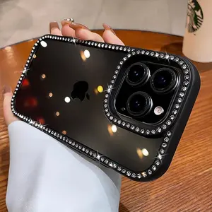 Premium Luxury Bling Rhinestone Frame Clear Phone Case for iPhone 17 Pro Max/16 Plus/15/14/13/12/11, Creative All-Inclusive Silicone Shockproof Protective Cover