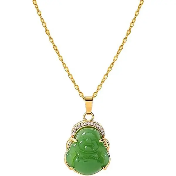 Veliora Gift B Jade Necklace for Women Buddha Jade Necklaces Green Crystal Necklace Lucky Buddha Jewelry Gifts for Women Men initial